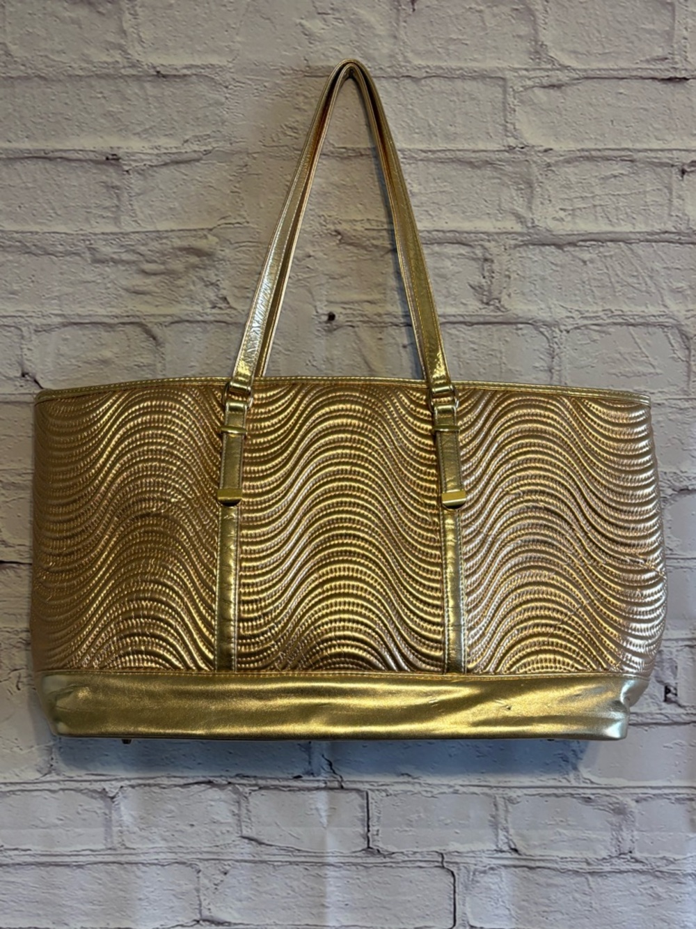 Versace Parfums Shimmery Gold Wave-Texture Tote Bag - Picture 7 of 13